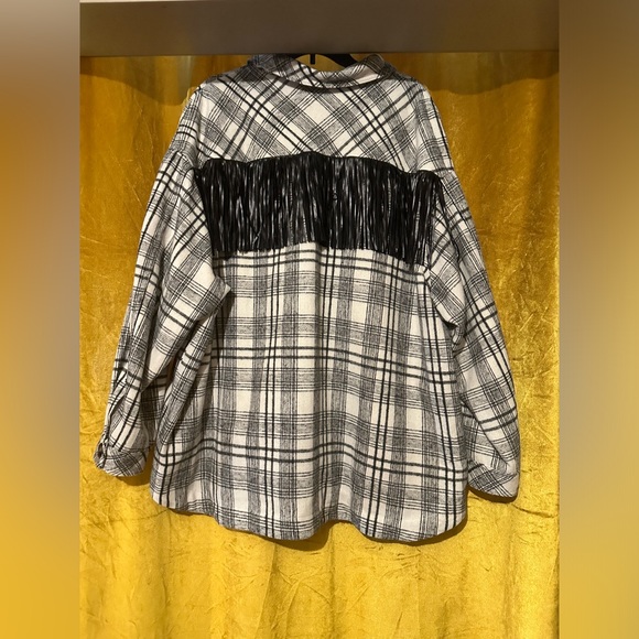 Nasty Gal Black and White Plaid Fringe Shacket - Picture 3 of 4